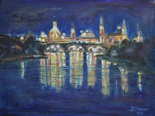 Elbeblick 3 bei Nacht, 2019. 40 x 30 cm, Öl